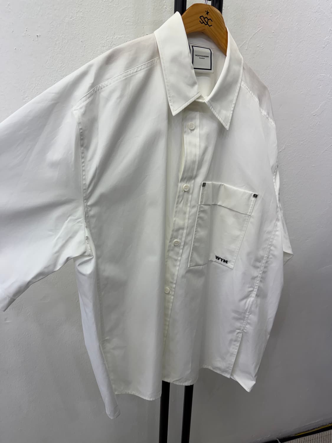 정품) 우영미 코튼 셔츠 백로고 숏슬리브 셔츠 50 새제품급 상품이미지3