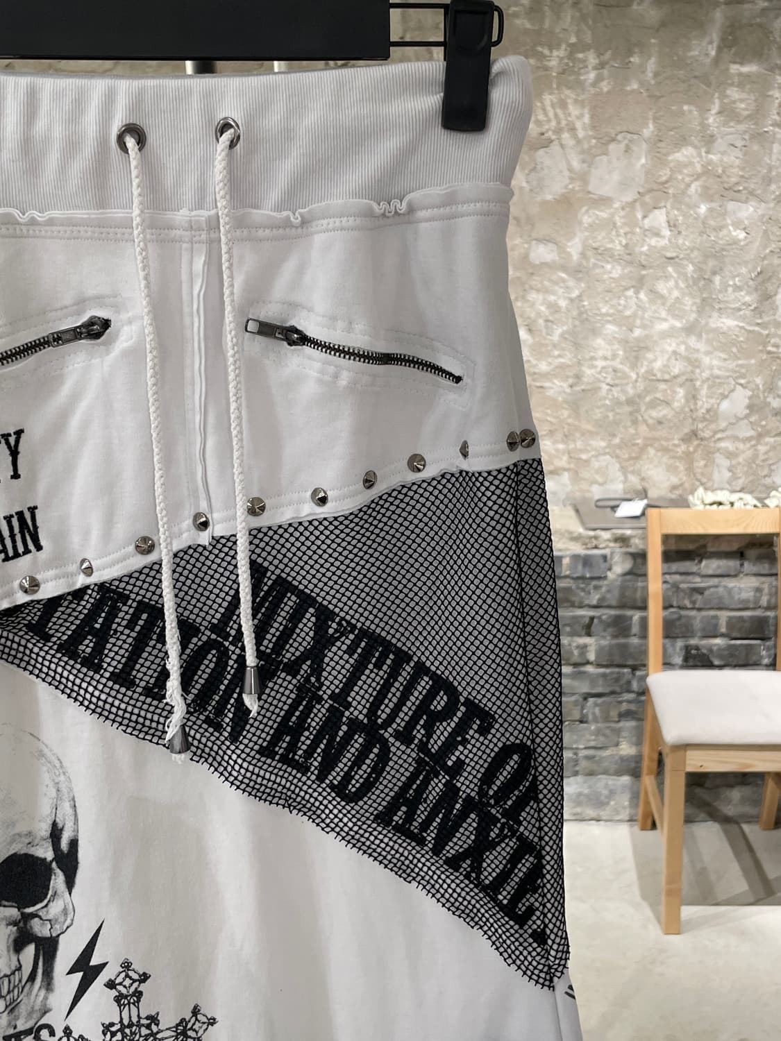 고스트 오브 할렘 화이트 y2k 스컬 네트 펑키 롱 스커트 상품이미지3