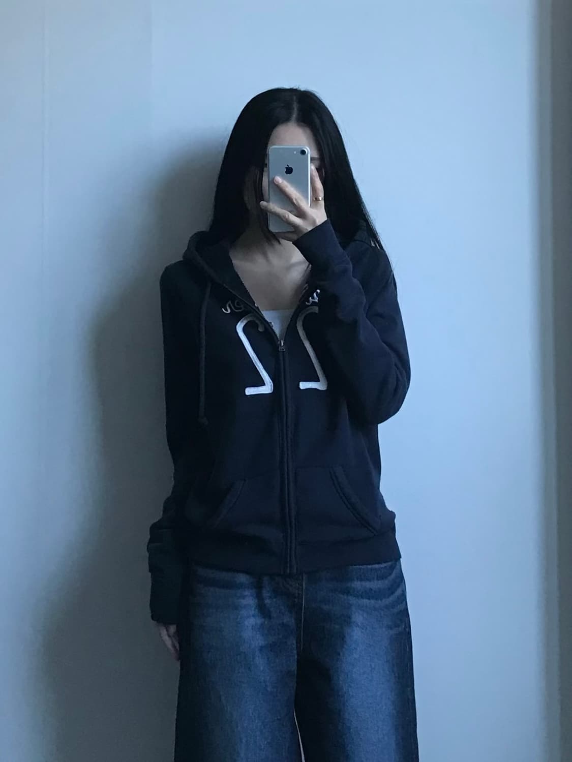 홀리스터 y2k 와투케 딱붙 네이비 후드집업 상품이미지1