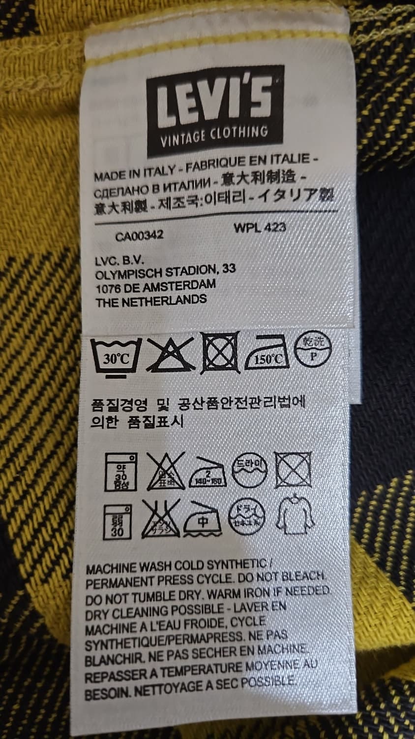 리바이스 LVC 1950's 숏혼 체크 셔츠 옐로우 S 상품이미지10