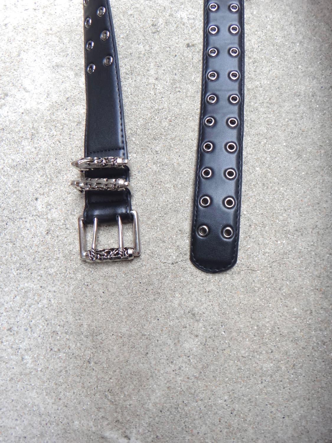 Punching hole leather belt / black 상품이미지3