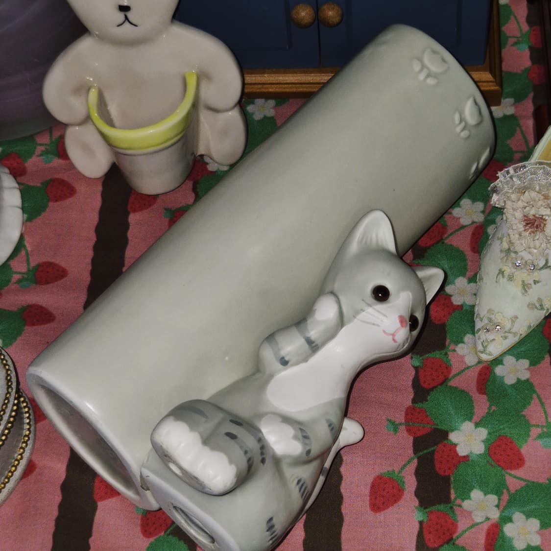 90s 일본 세토 핸드메이드 고양이 피겨린 기둥 꽃병 상품이미지10