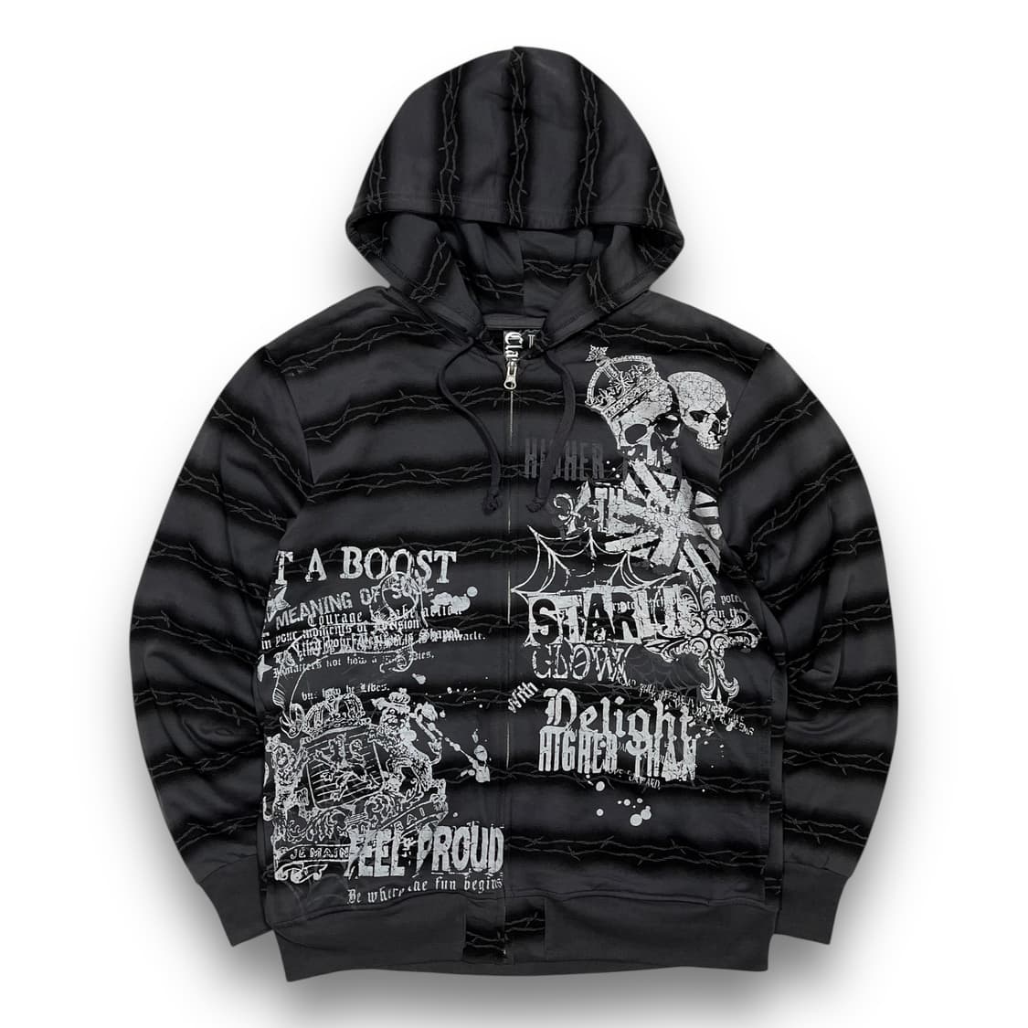 펑크 Clach 스컬 체인 레터링 빈티지 후디 상품이미지1