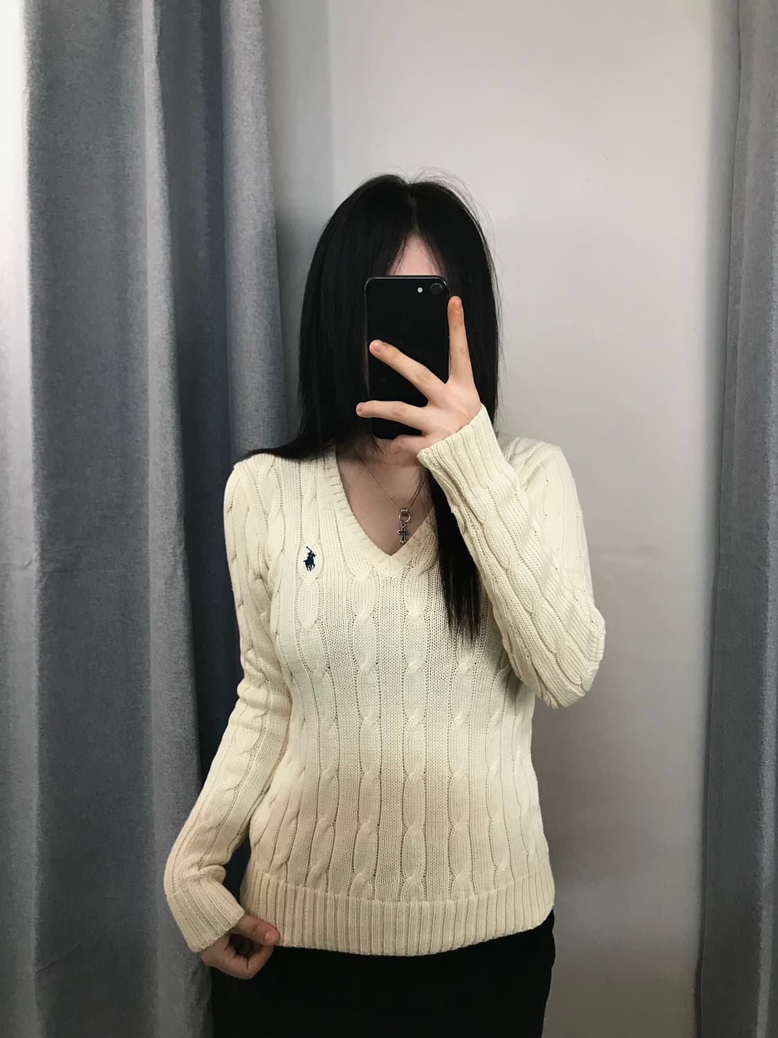 [정품]폴로 랄프로렌 여성 케이블 니트 V넥 꽈배기 스웨터 베이지 상품이미지1
