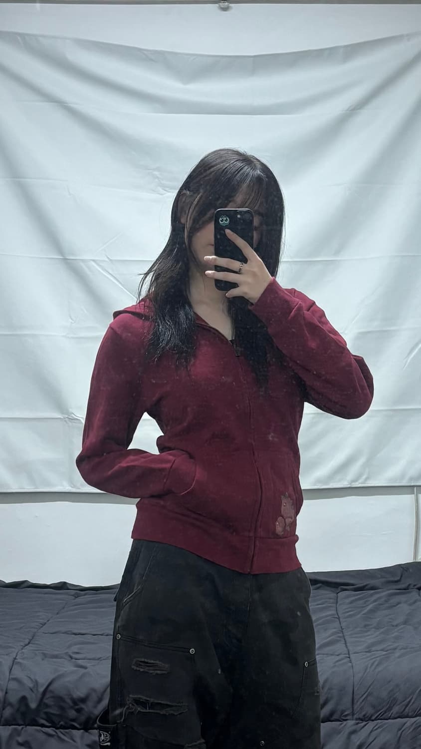 하드락 Y2K 버건디 후드집업 상품이미지3