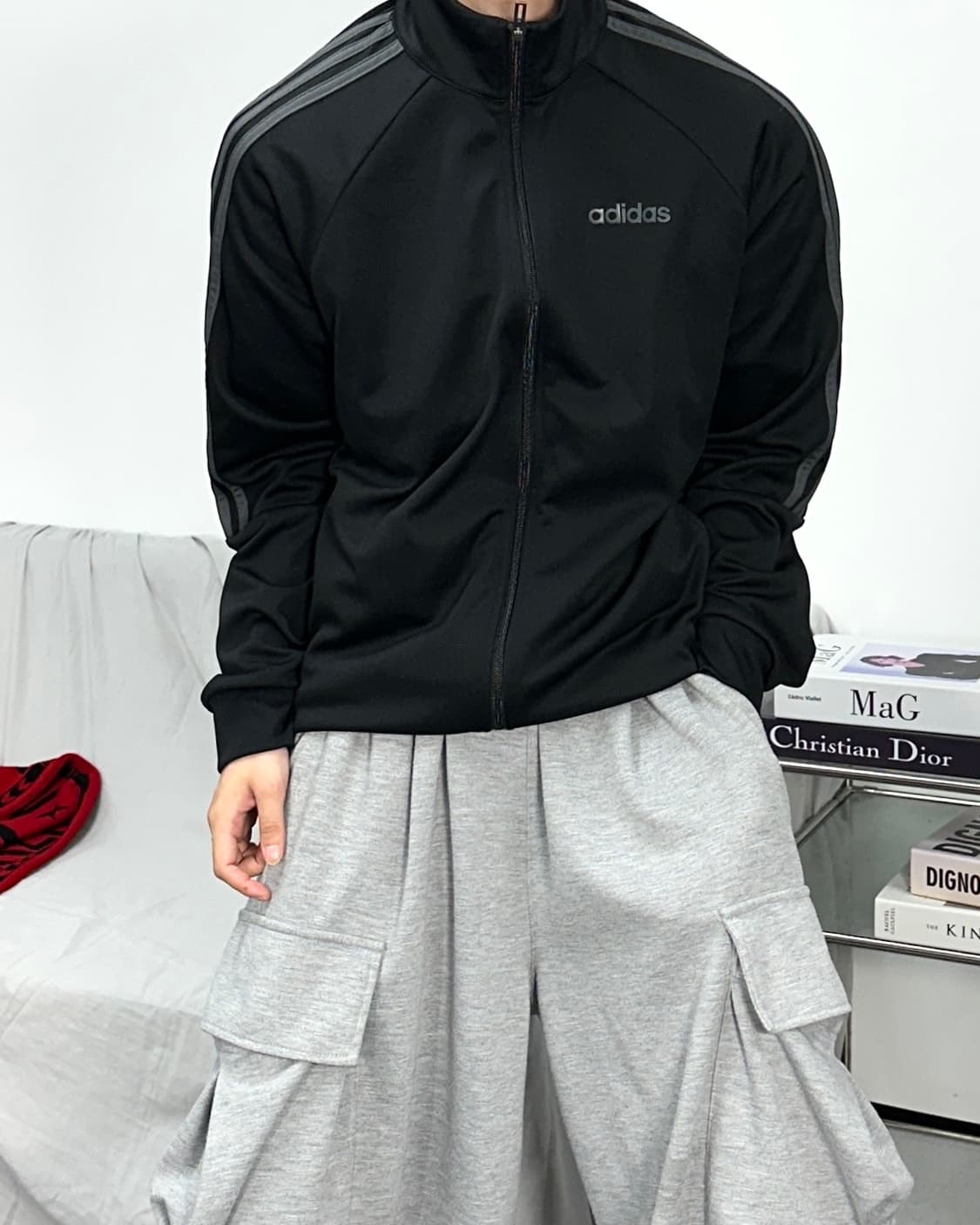 아디다스 블랙 그레이 트랙탑 져지 XL 상품이미지2