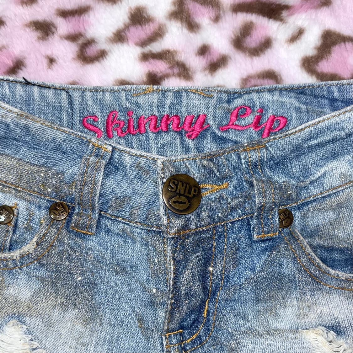 skinny lip 데님 사이드링 숏팬츠 연청 중청 갸루 스키니립 상품이미지4