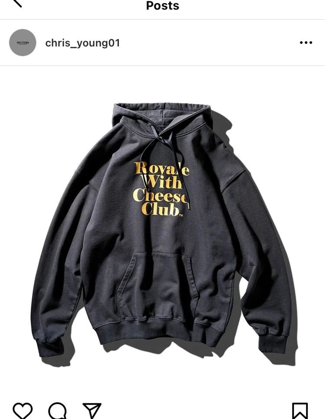 [M] 듀테로 로얄위드치즈클럽 후드티 차콜 상품이미지1