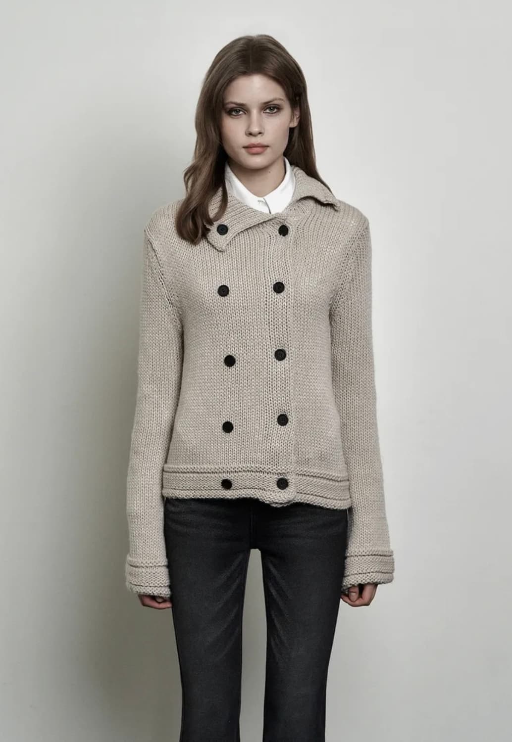 (새상품) 시너진 더블 버튼 니트 가디건 베이지 상품이미지1