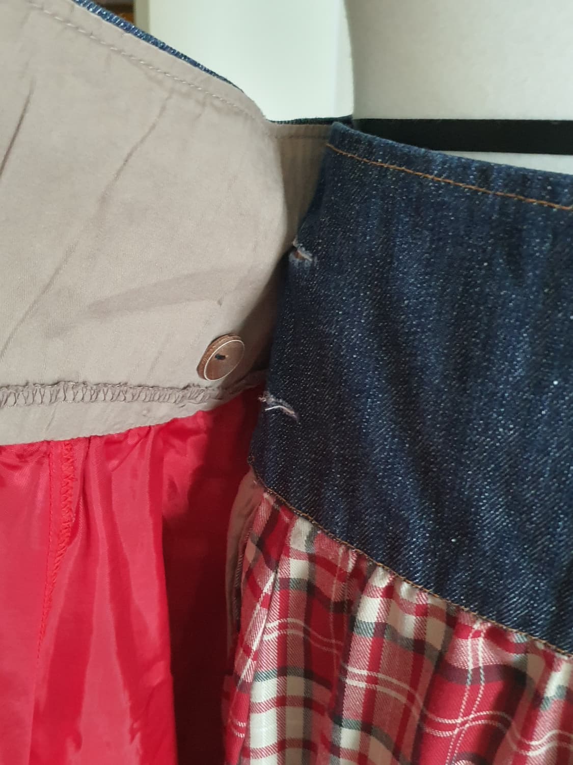 [빈티지] 체크 롱 스커트 데님 허리 치마 상품이미지3