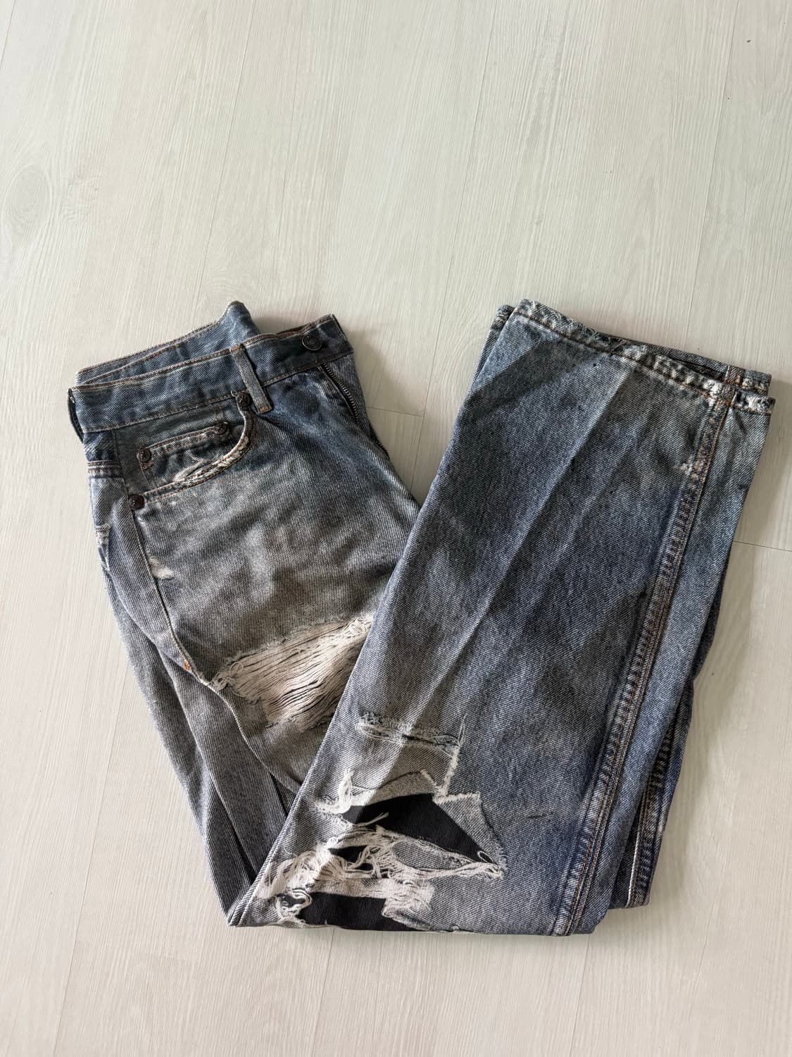 마하그리드 빈티지 프린트 데님 팬츠 블루 (면바지) 상품이미지1
