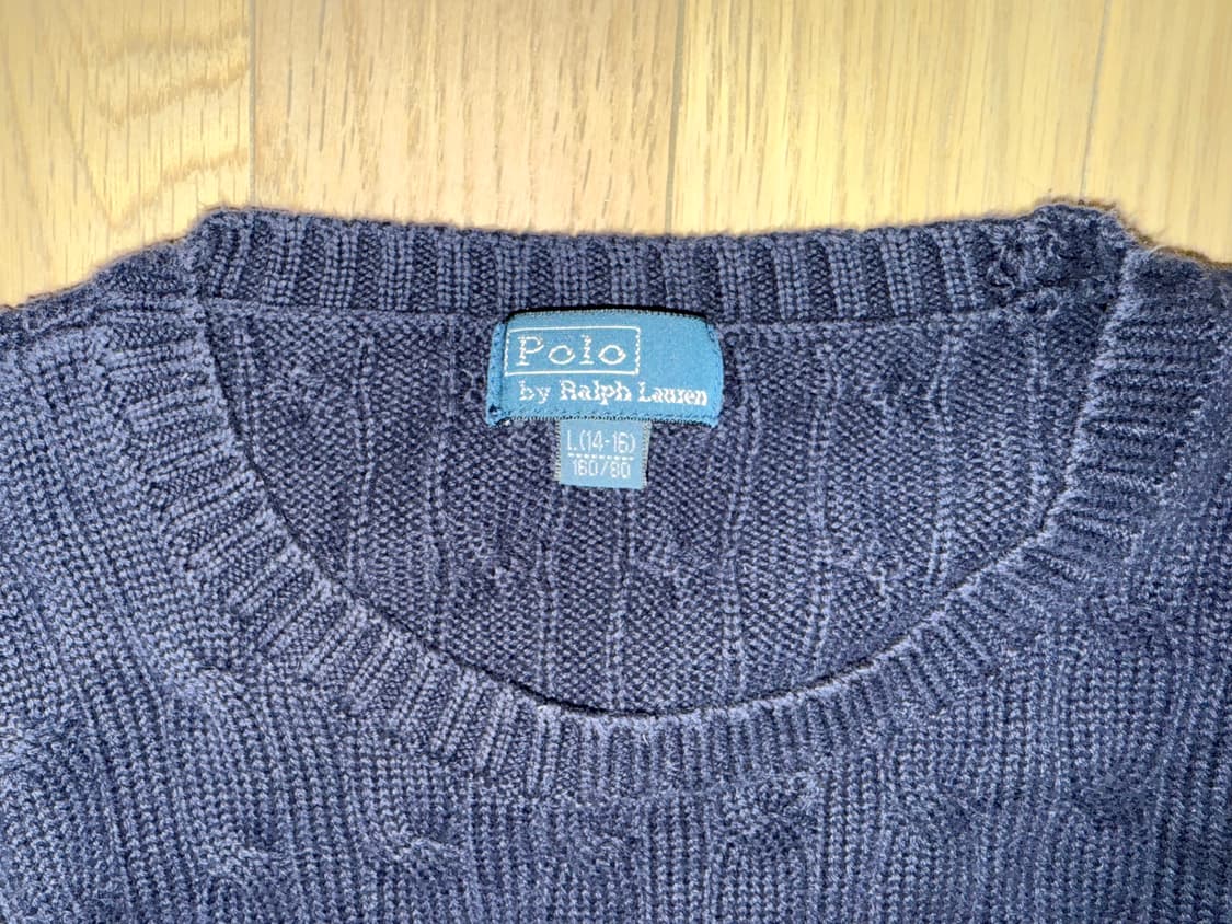 폴로 랄프로렌 여성 케이블 니트 코튼 크루넥 스웨터 L / 헌터 네이비 상품이미지3