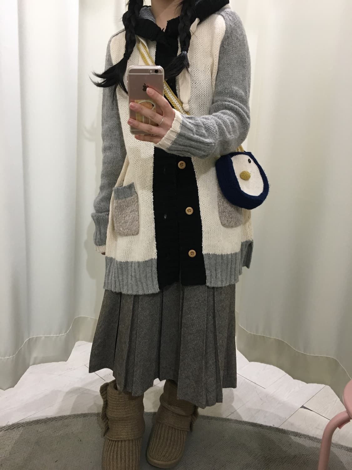 큐브슈가 나그랑 배색 후드 가디건 상품이미지4