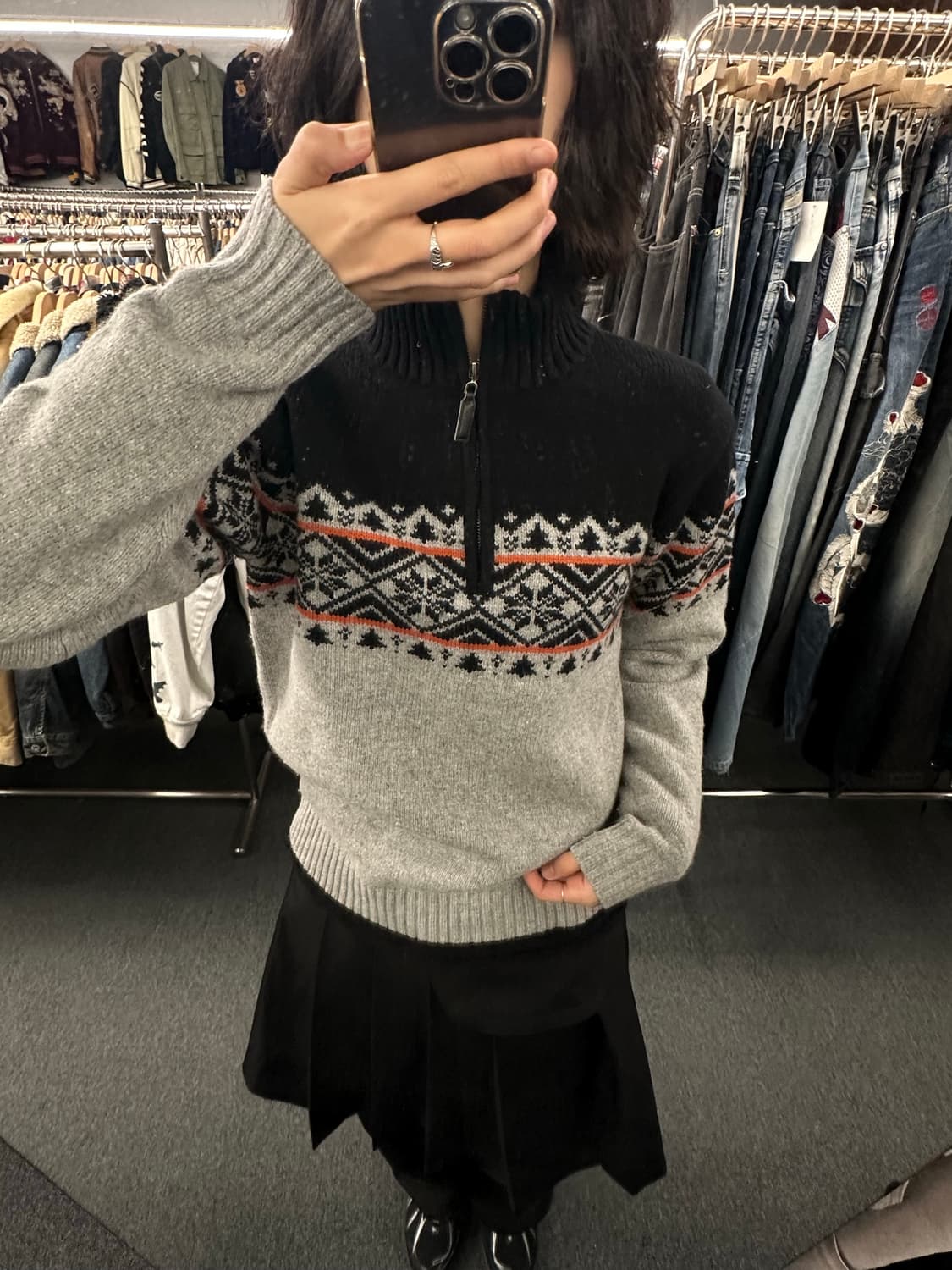 M)빈티지 노르딕 울 하프집 스웨터 상품이미지3