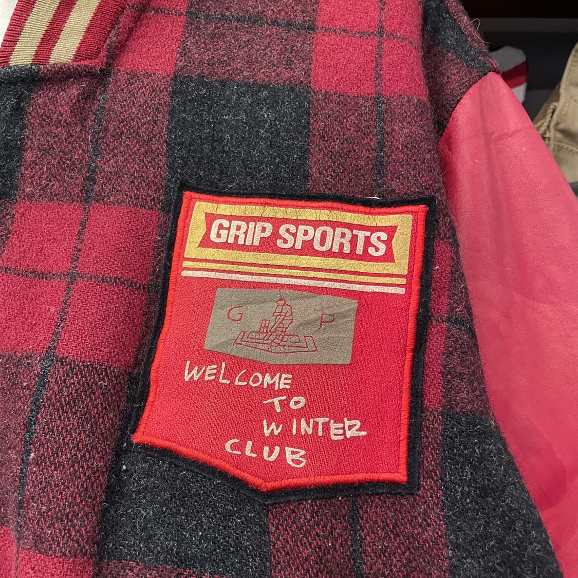 90s GRIP 스포츠 체크 레더 암 바시티 자켓 상품이미지3