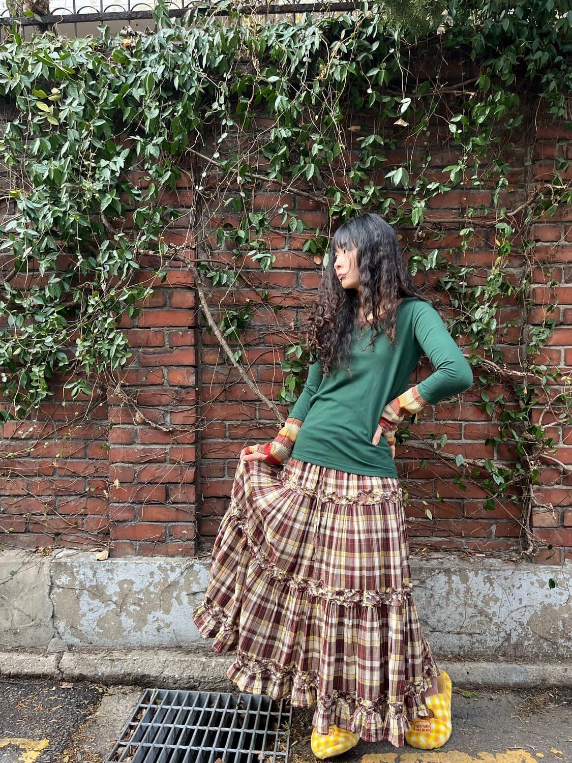 일본 무드 체크 패턴 캉캉 롱스커트 상품이미지2