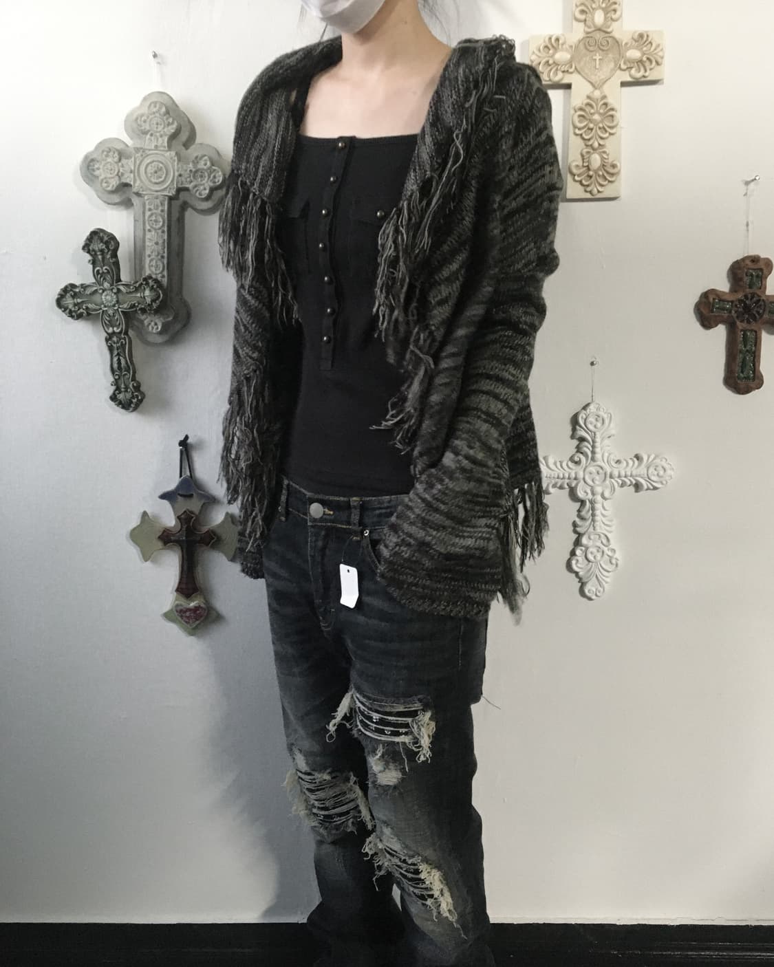 Fringe open knit cardigan 상품이미지2