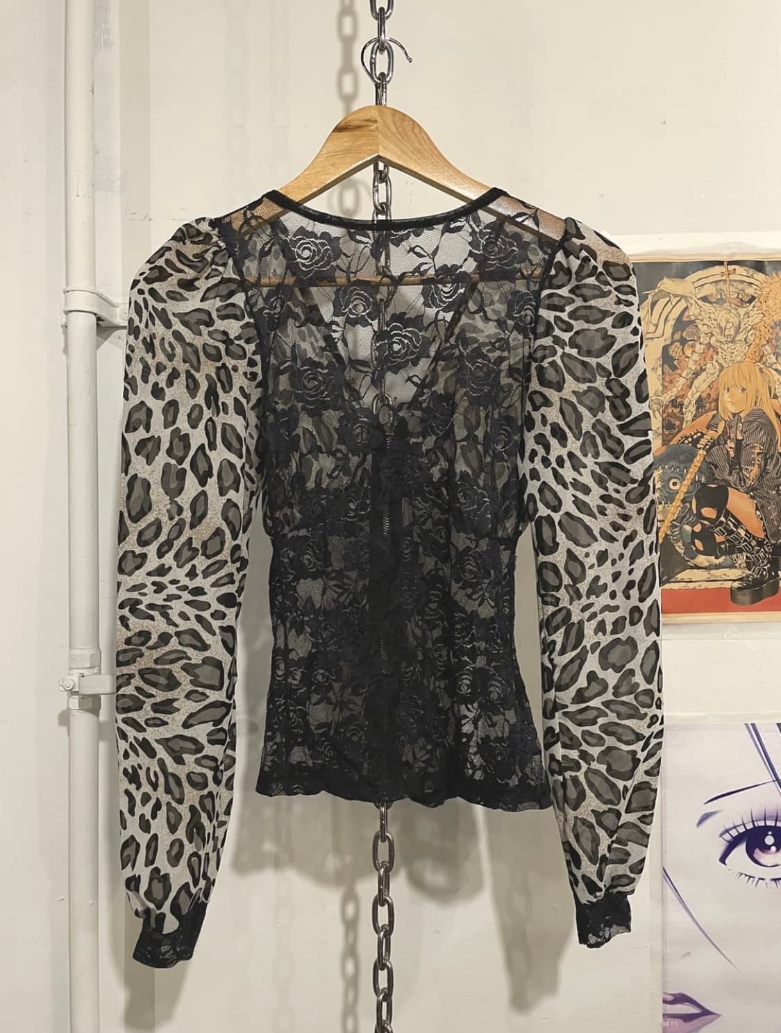 갸루 레오파드 시스루 레이스 집업 탑 겸 가디건 상품이미지5