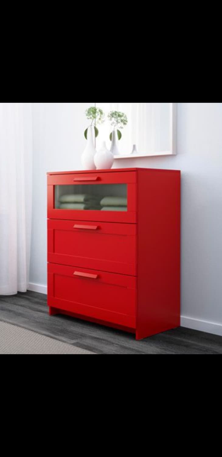 이케아 IKEA 브림네스 3단 목재 서랍장(레드) 상품이미지2