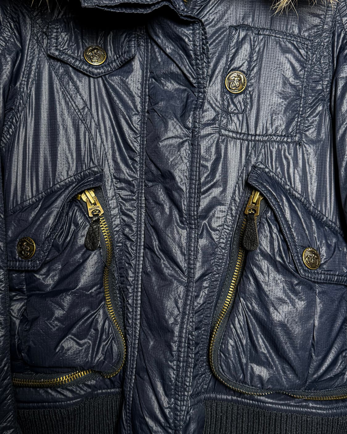 Blue Fur-Trim Hooded Bomber Jacket 상품이미지3