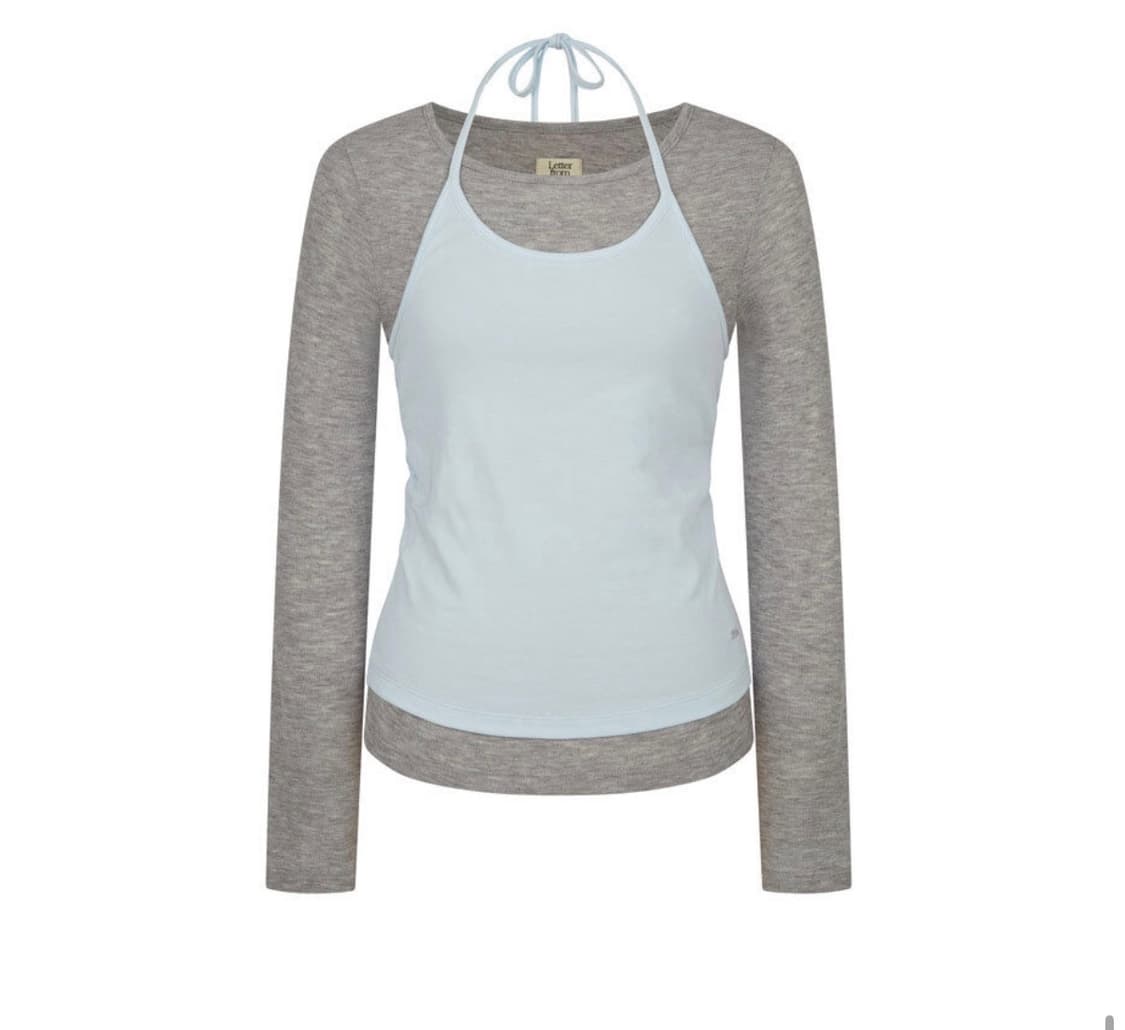 레터프롬문 셔링 홀터넥 레이어드 티셔츠 상품이미지3