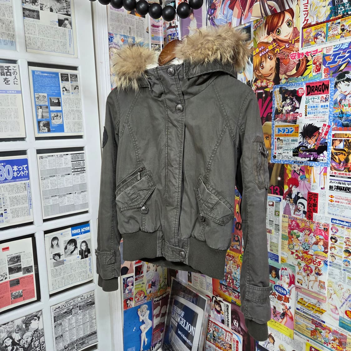 버커루 Y2K 카키 라쿤 퍼 패디드 점퍼 상품이미지2