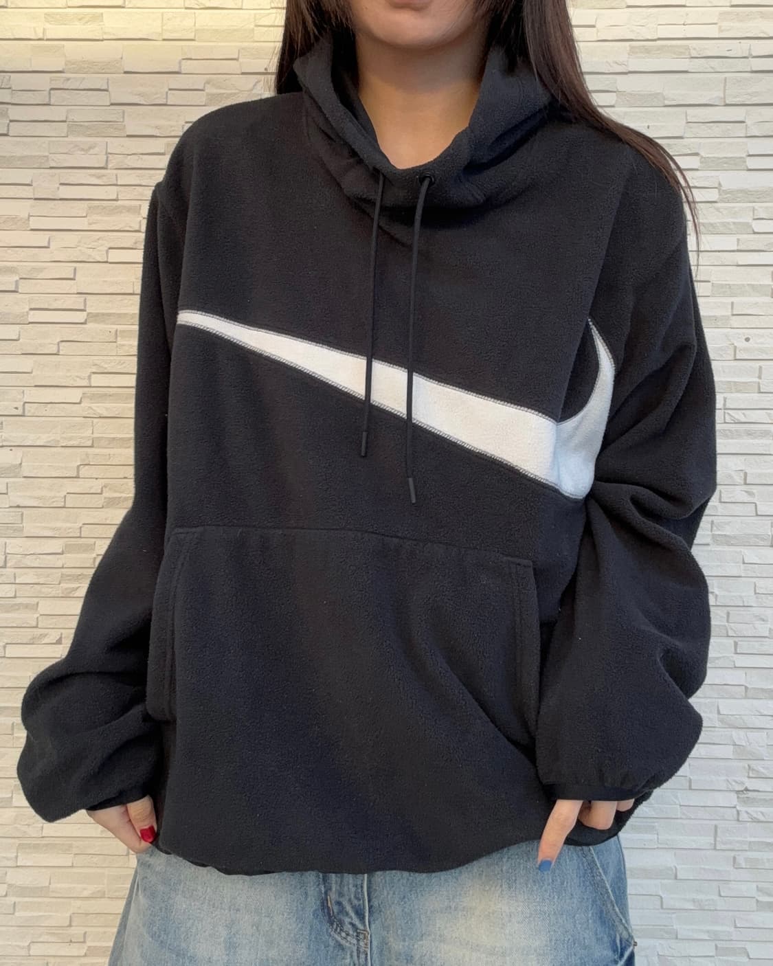 90s NIKE 울드스쿨빅 스우시 플리스 후드 상품이미지3