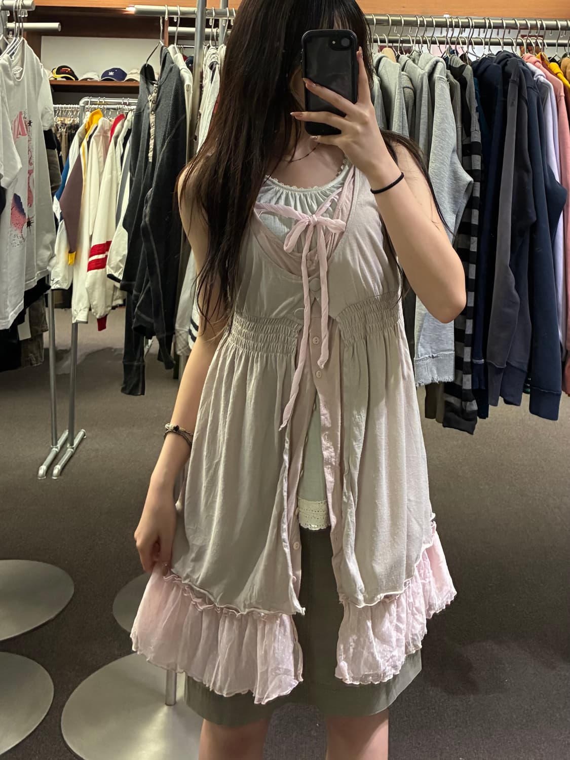 LL)Japanese vintage 여성 레이스 디테일 레이어드 나시 원 상품이미지1