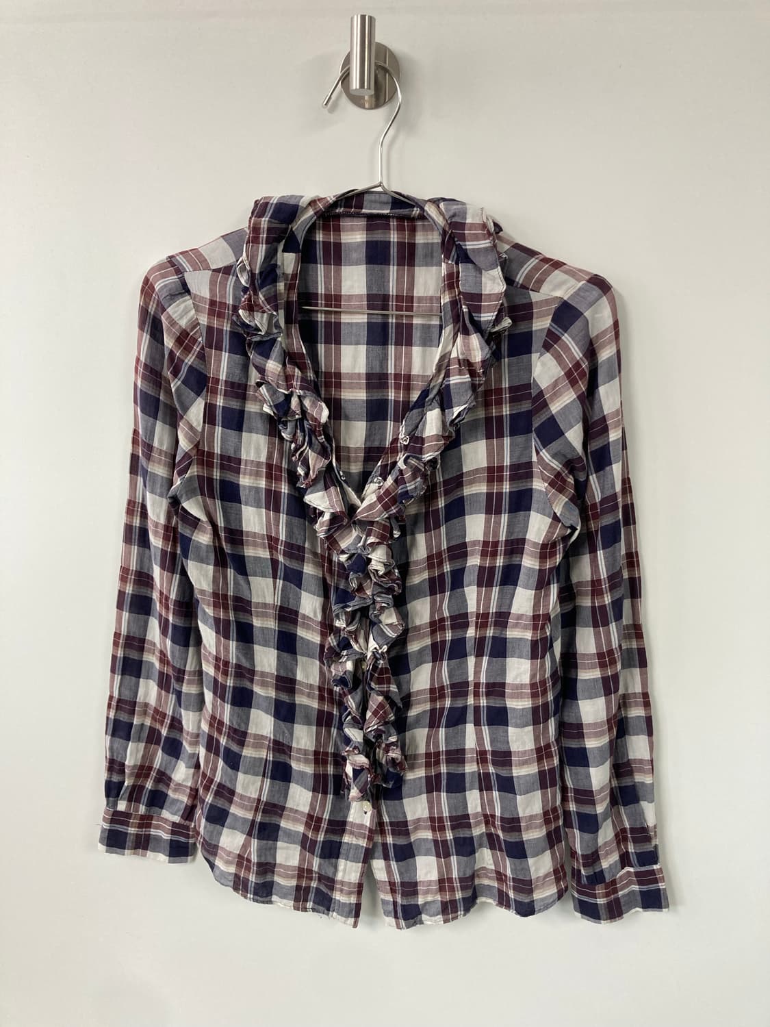 프릴 체크 셔츠 상품이미지2