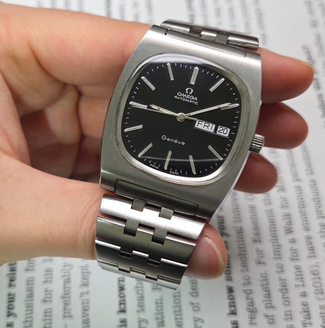 레어] 빈티지 오메가 제네브 테레비 점보 블랙판 데이데이트 브레이슬릿 v 상품이미지5