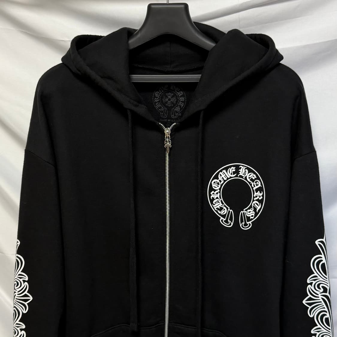 [미사용/XL] 크롬하츠 홀스슈 플로랄 헤비웨이트 퍽유 로고 후드집업 상품이미지5