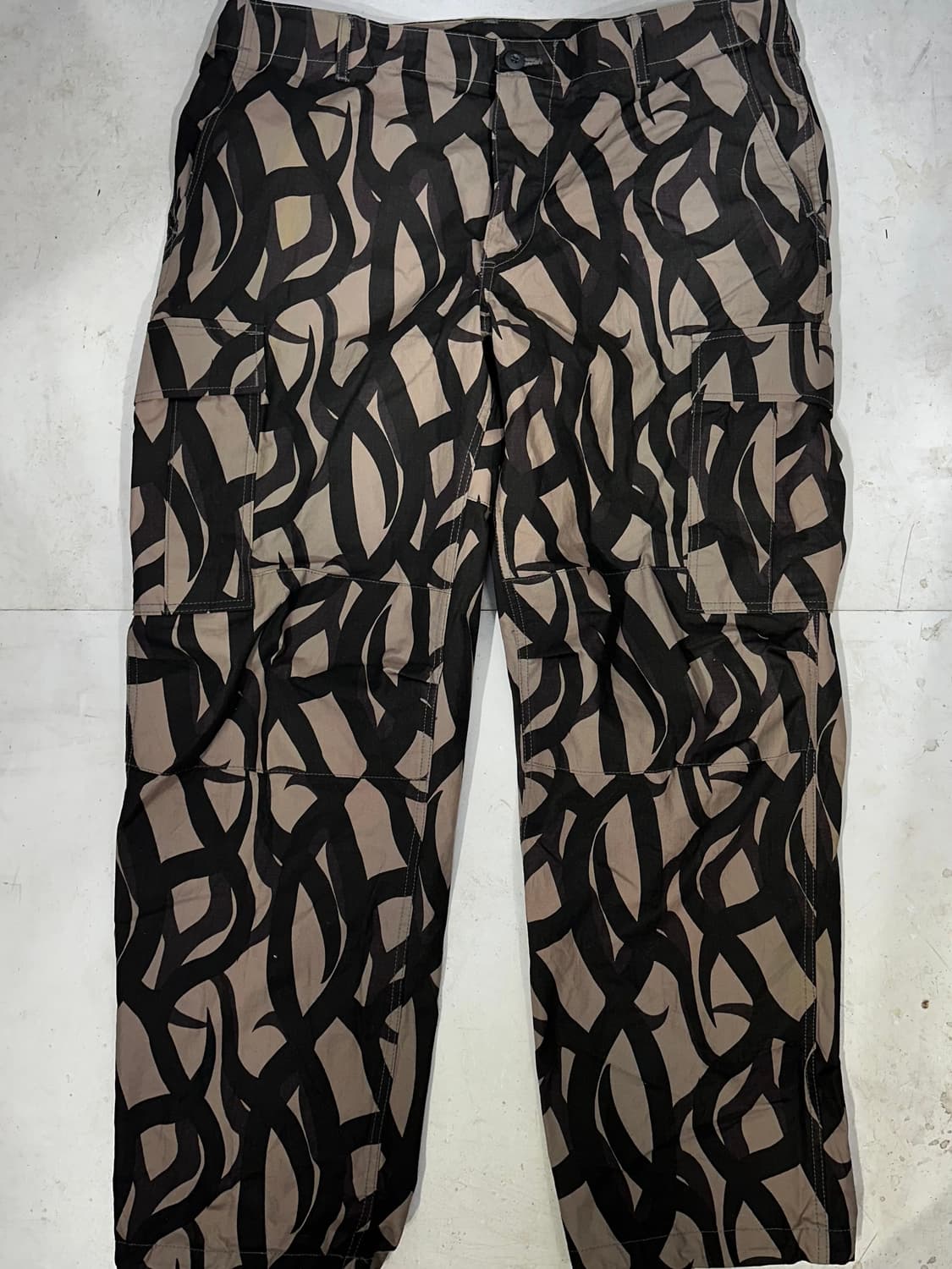 일본 빈티지 베이지 밀리터리 카모 트라이벌 테라 카고 와이드 팬츠 XL 상품이미지4