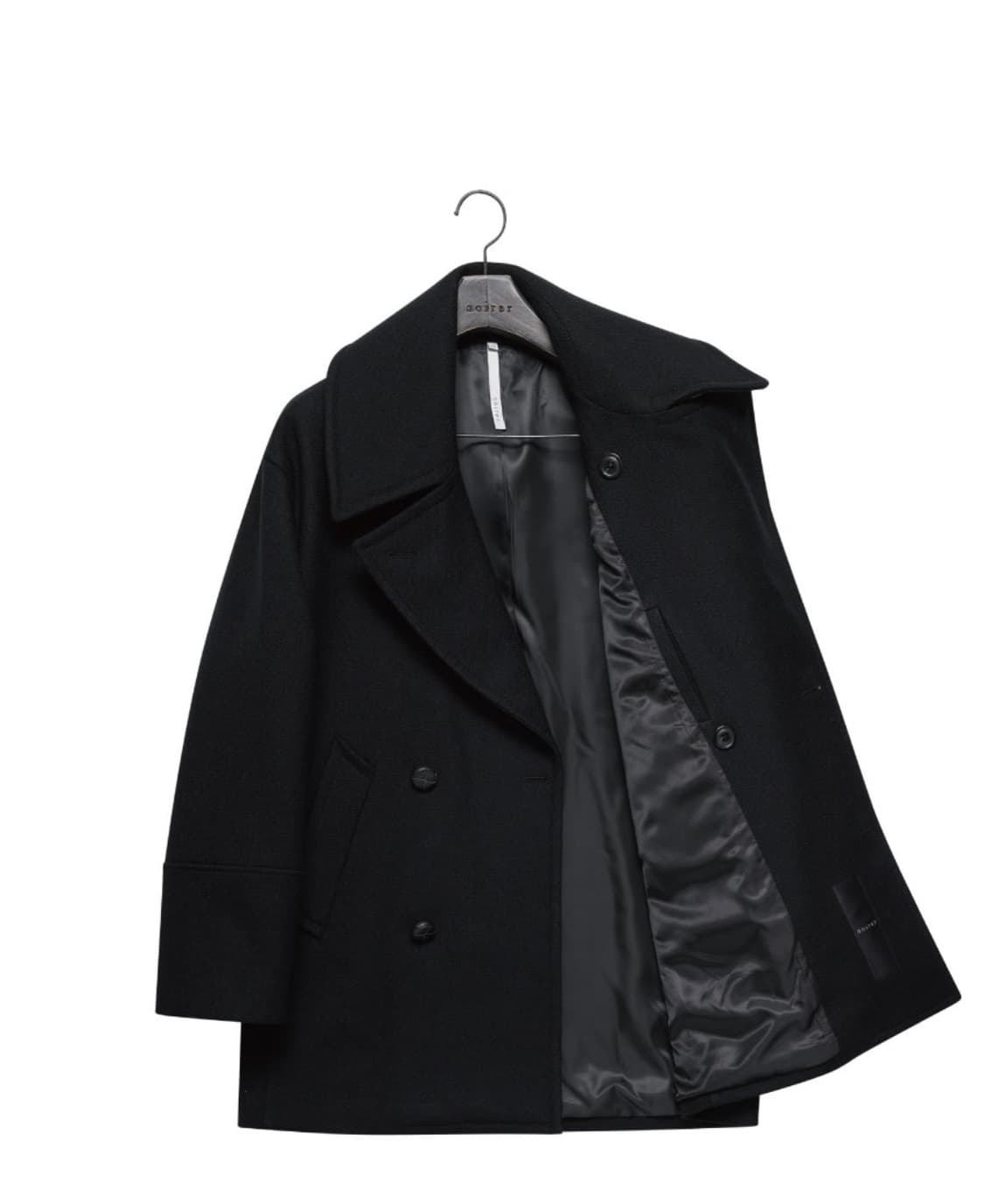 노이어 울 트위드 오버핏 피코트 블랙 상품이미지6