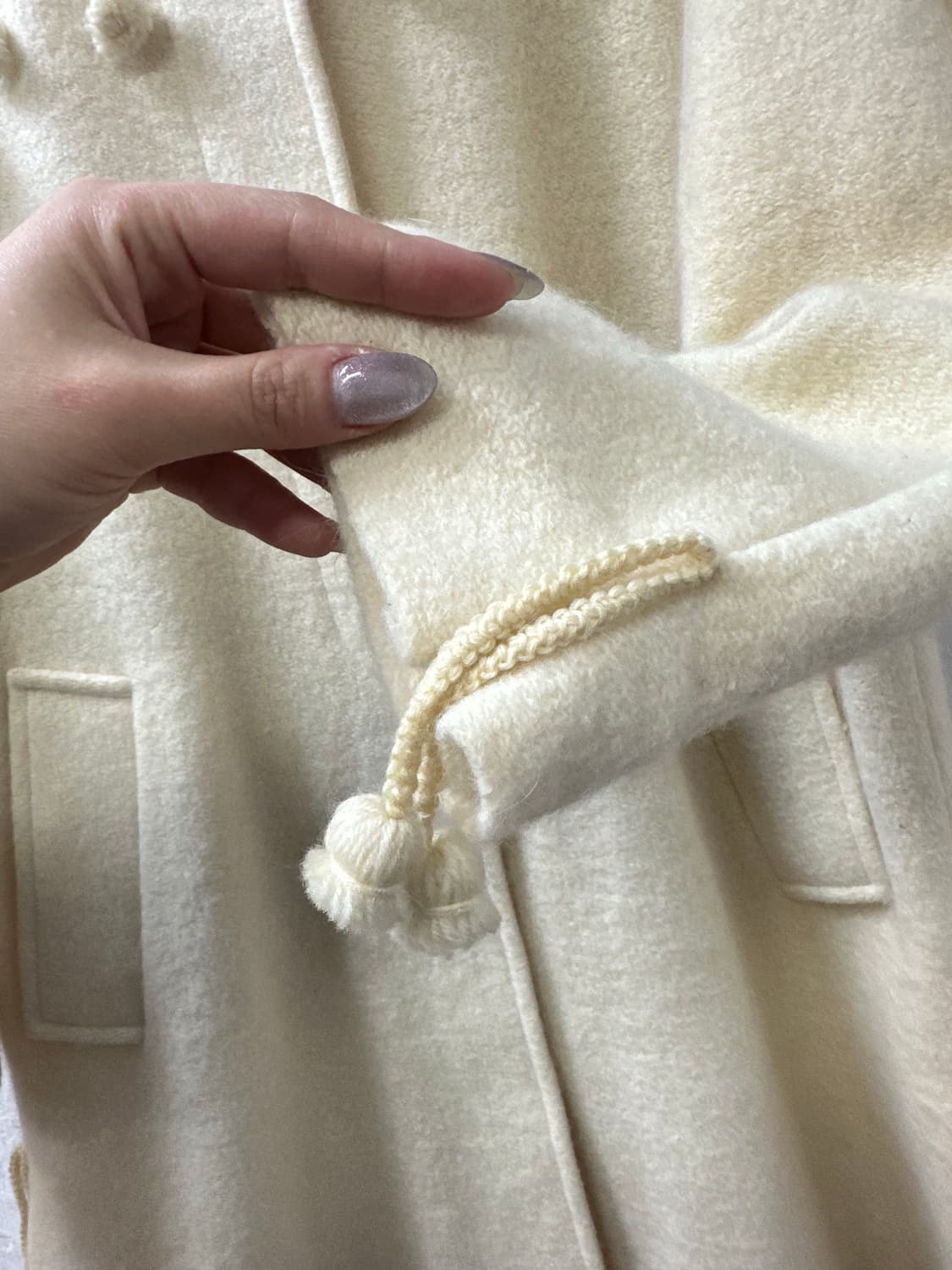 일본빈티지 폼폼 방울 포인트 울 아이보리 코트 상품이미지5