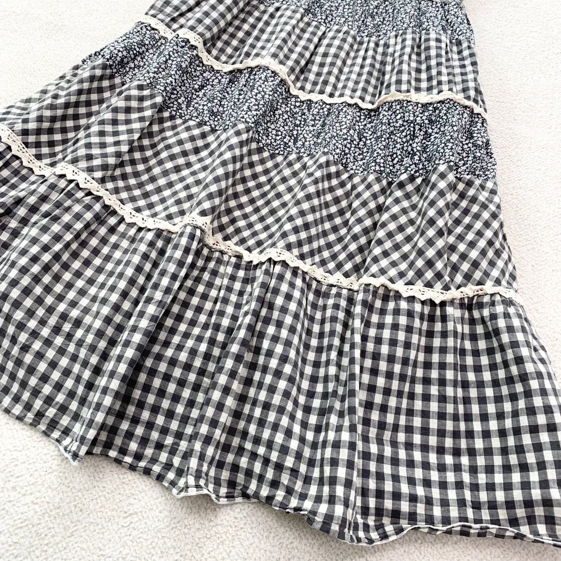 먹색 체크잔꽃 ♥ 패치 원피스 상품이미지3