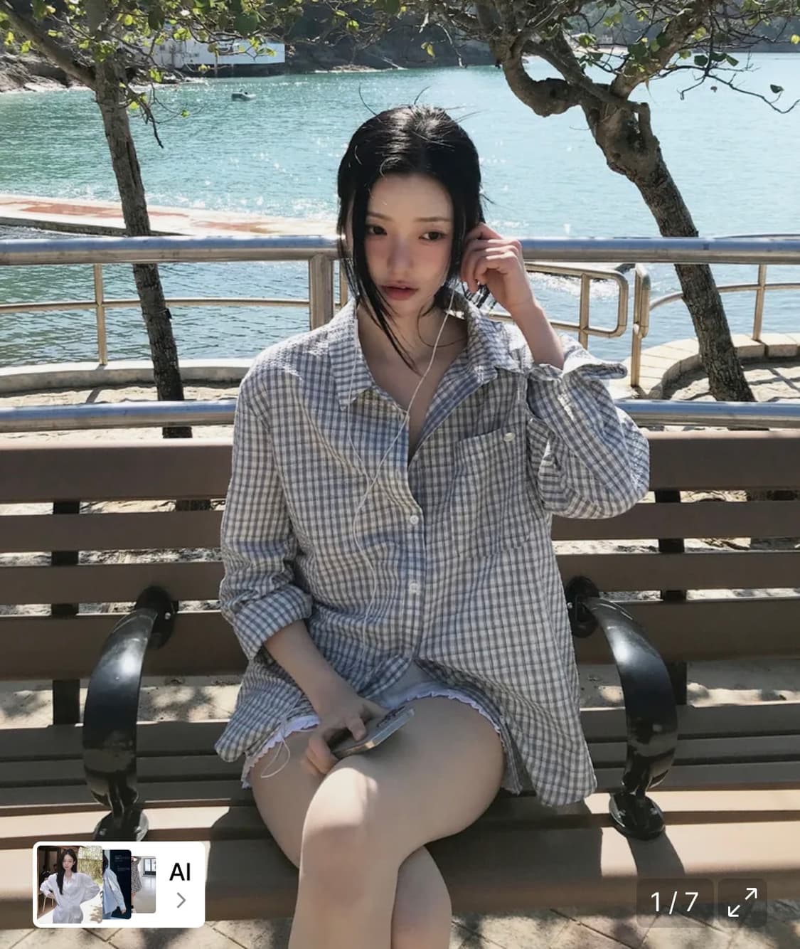 하투하 지우 착용🤍 레터프롬문 멜브 오버핏 체크셔츠 상품이미지2