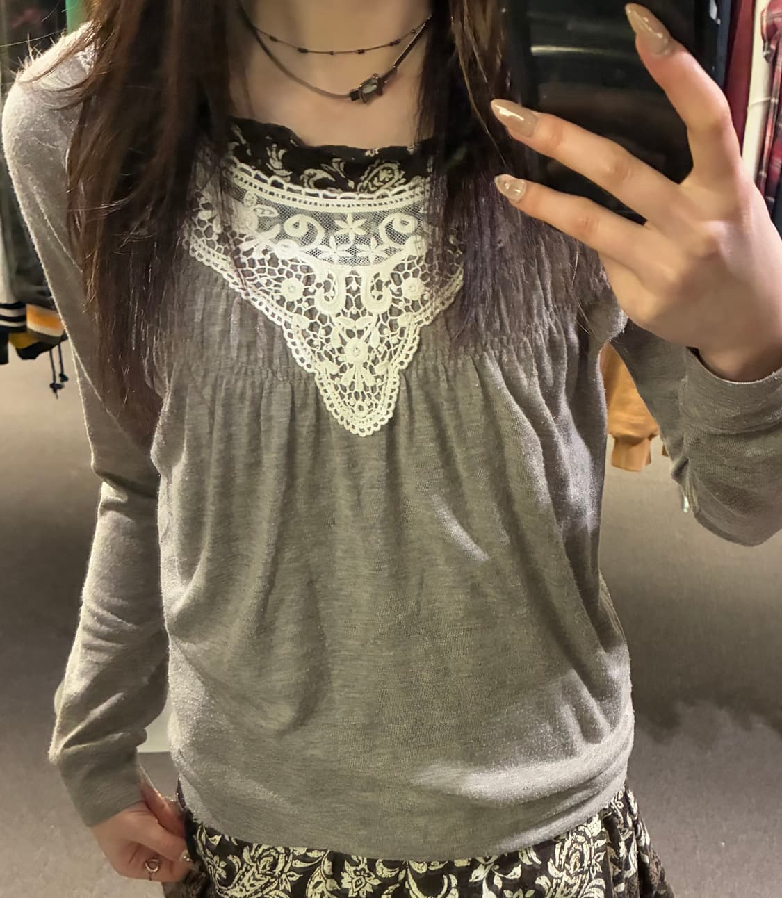 M)Lowrys Farm 빈티지 여성 꽃 레이스 디테일 롱 슬리브 상품이미지2