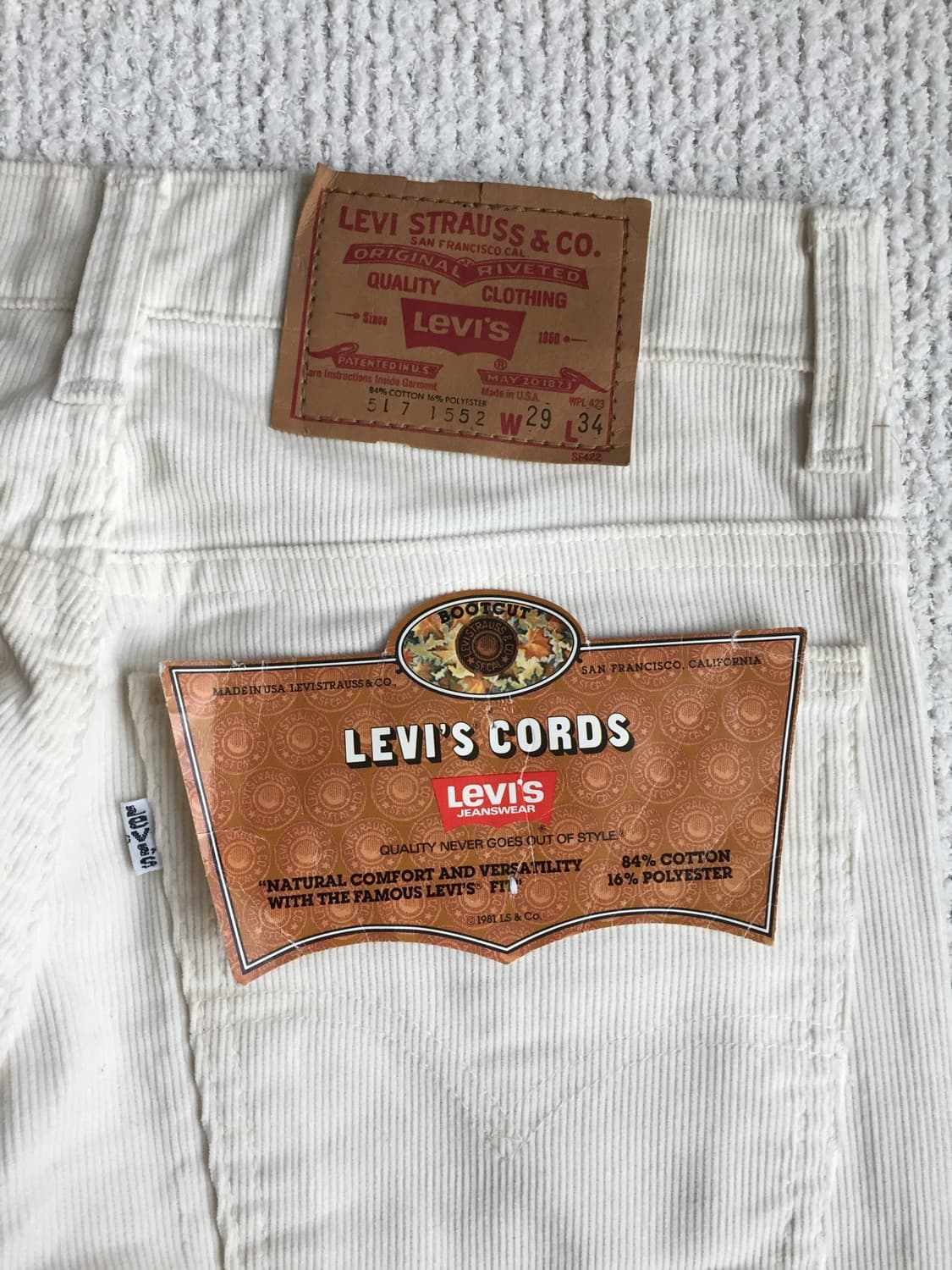 데드스탁 70-80‘s levis 517 화이트 코듀로이 팬츠 상품이미지7