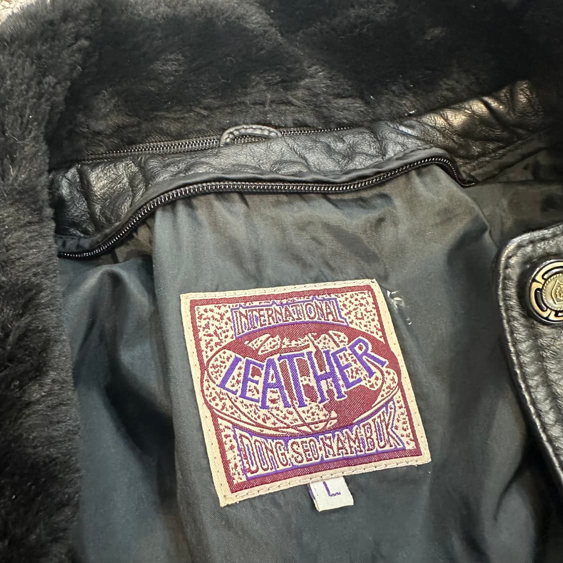 빈티지 블랙 소가죽 퍼 카라 봄버 자켓L 상품이미지2