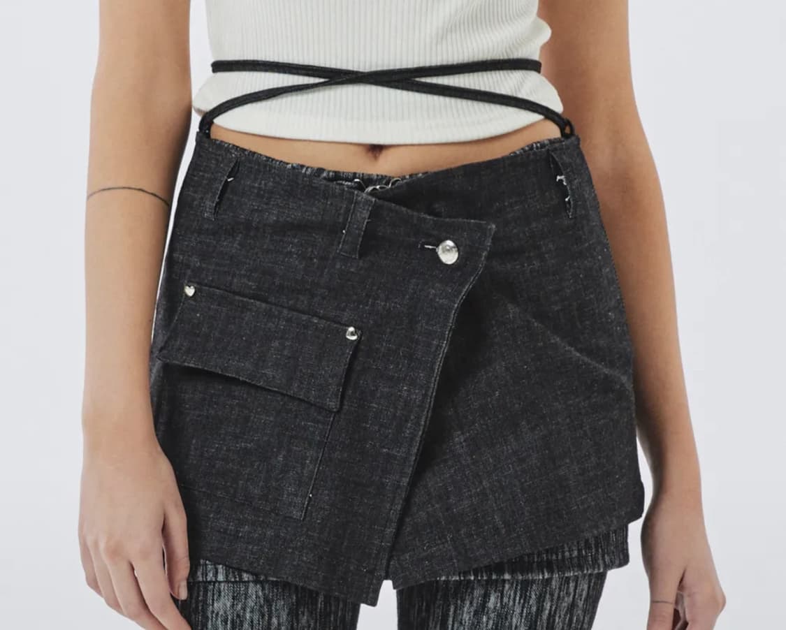 제로플래닛 하트 레이스업 랩스커트 블랙  상품이미지2