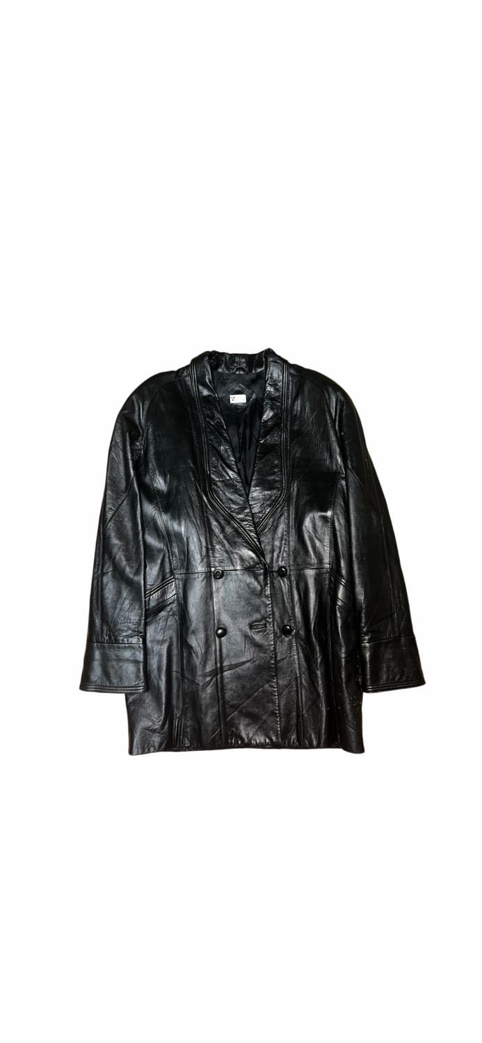 블랙 레더 가죽 롱 자켓 상품이미지1