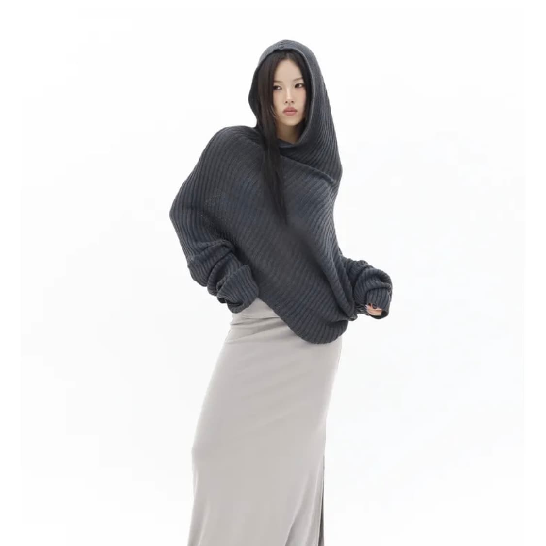 오프숄더 언발 후드 니트 상품이미지3