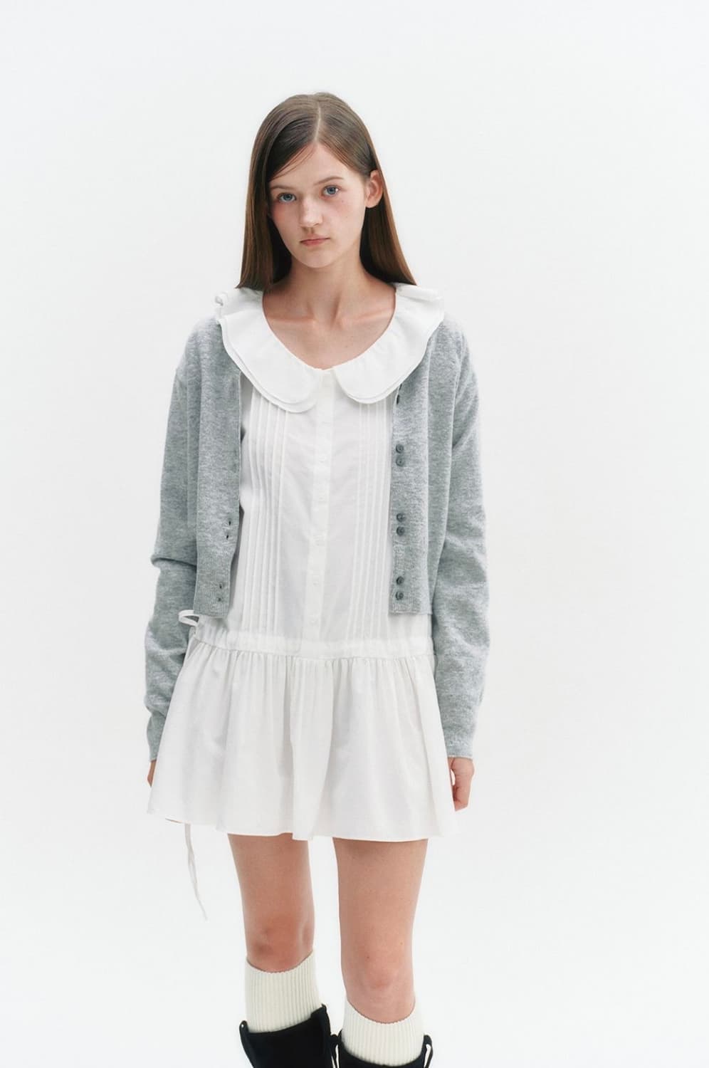 모일리 더블 프릴 셔츠 원피스 화이트 상품이미지4