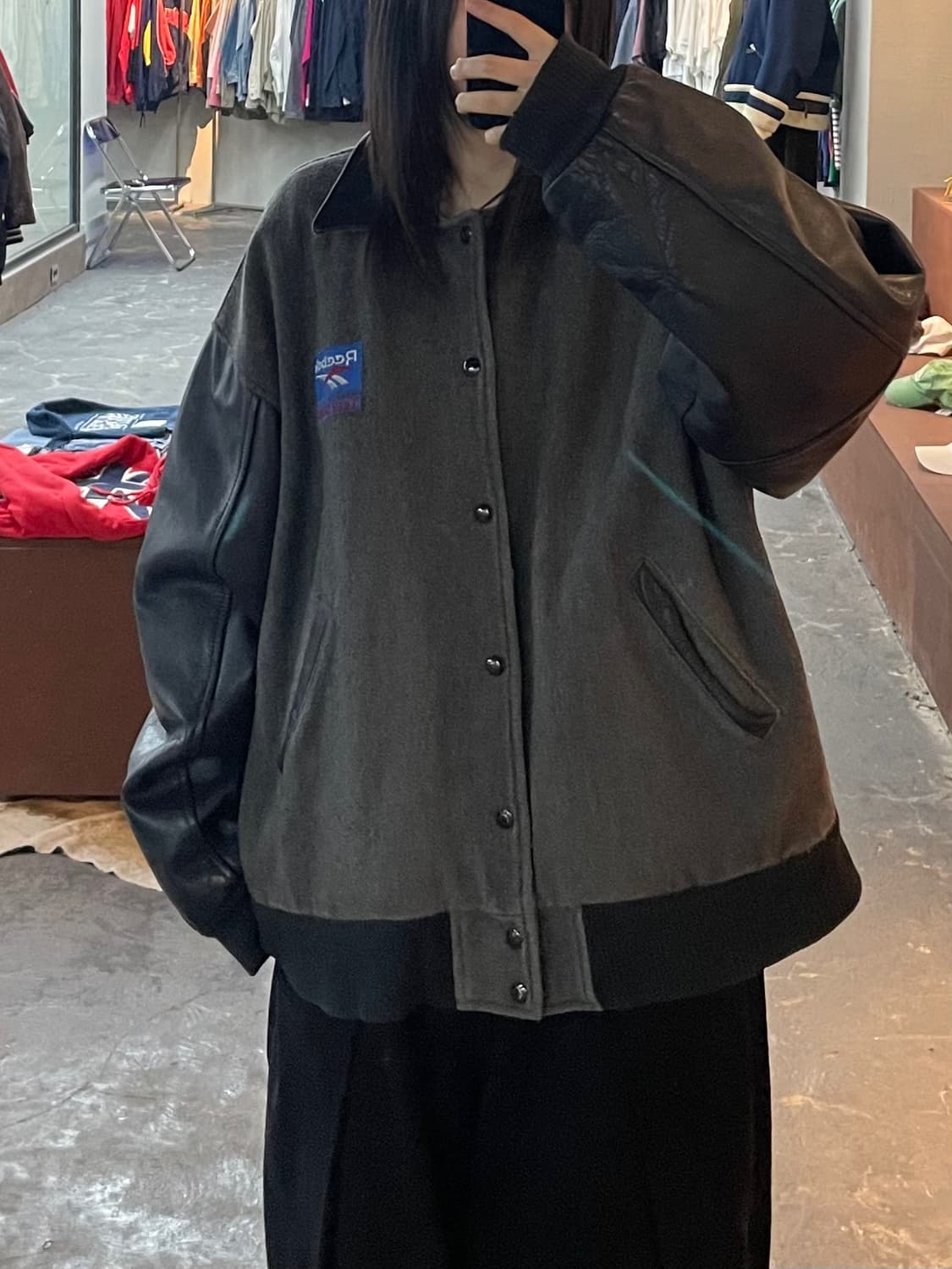 리복 90s 올드스쿨 레더 모직 배색 바시티 자켓 H2246 상품이미지1