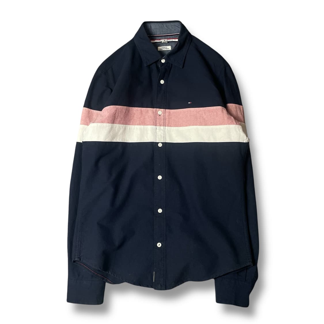 타미힐피거 네이비 핑크 화이트 심플 단가라 S 커스텀핏 상품이미지1