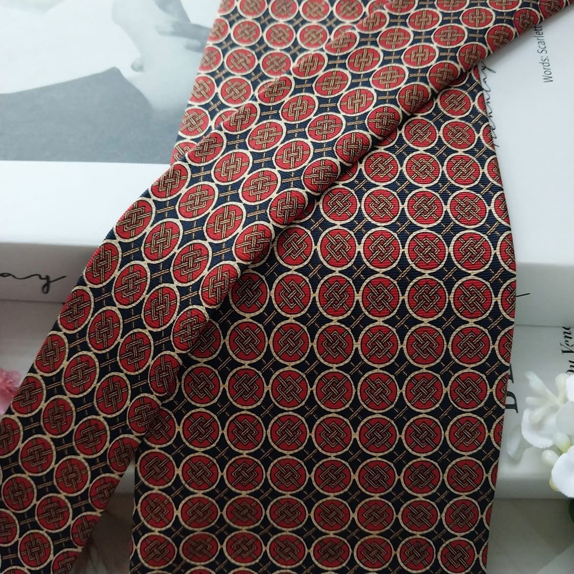발망 실크 네이비&레드 기하학 패턴 넥타이 9.7cm A+등급 K1624 상품이미지4