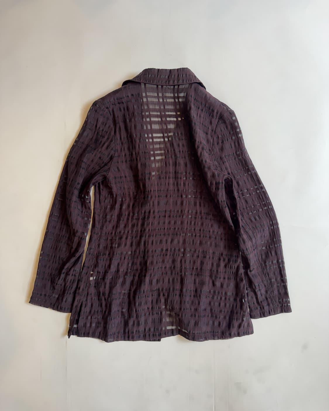 Brown Sheer Plaid Blazer Shirt 상품이미지3