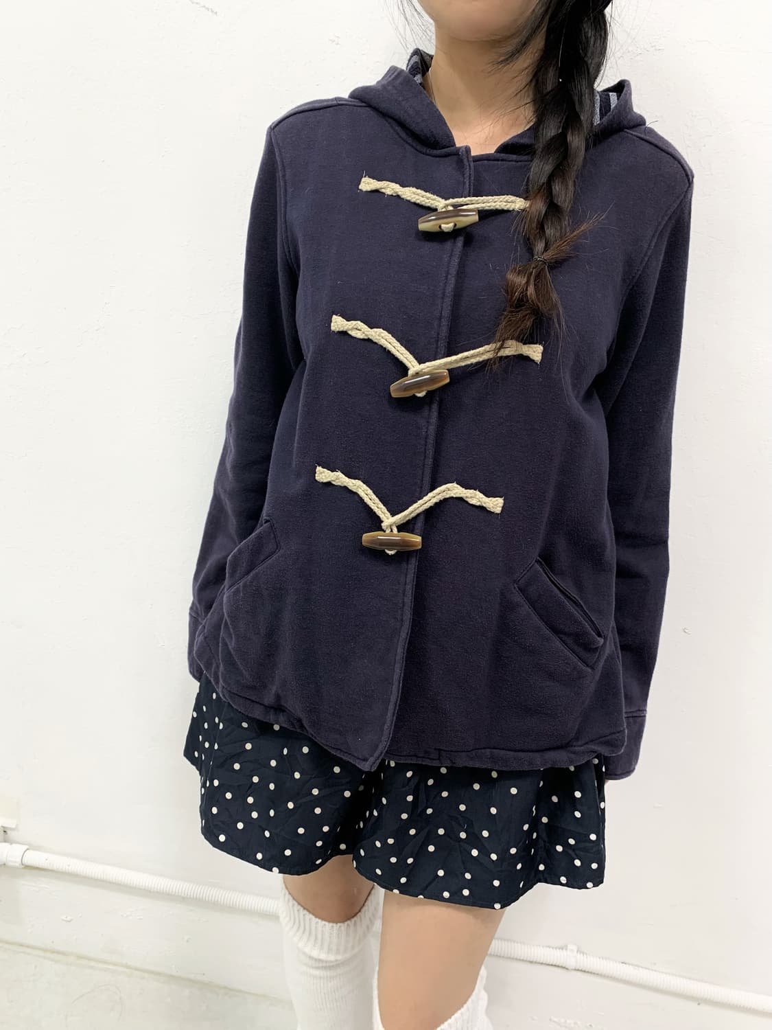 네이비 스트라이프 떡볶이 숏 후드 집업 상품이미지3