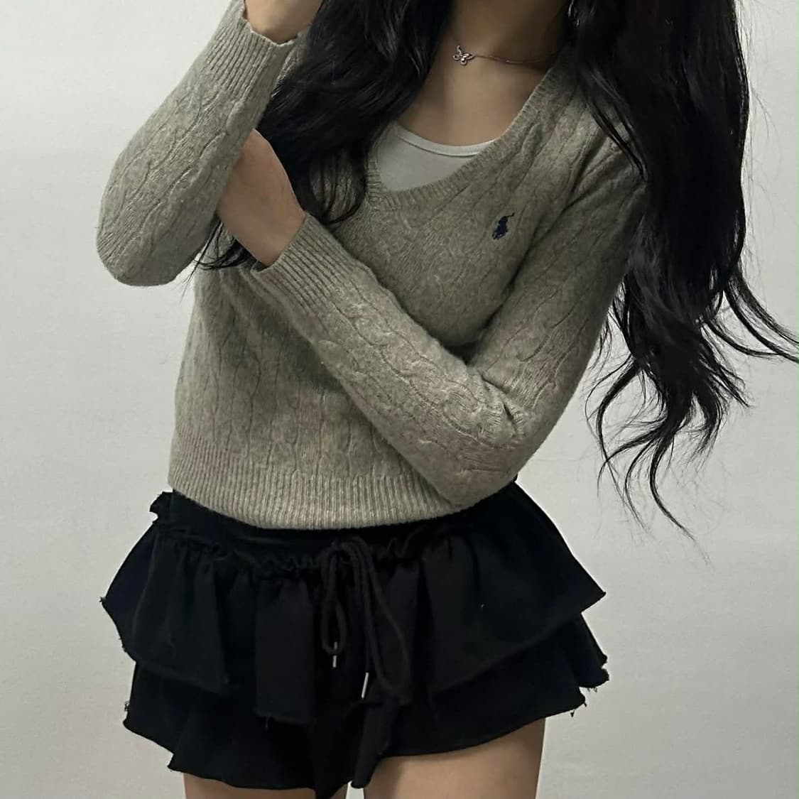 폴로 랄프로렌 울 캐시미어 브이넥 걸즈 케이블 니트 스웨터(M) 상품이미지2