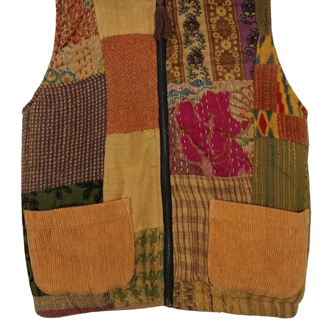 [일본빈티지] 에스닉 패턴 사시코 자수 후드 베스트 조끼 M18312 상품이미지5